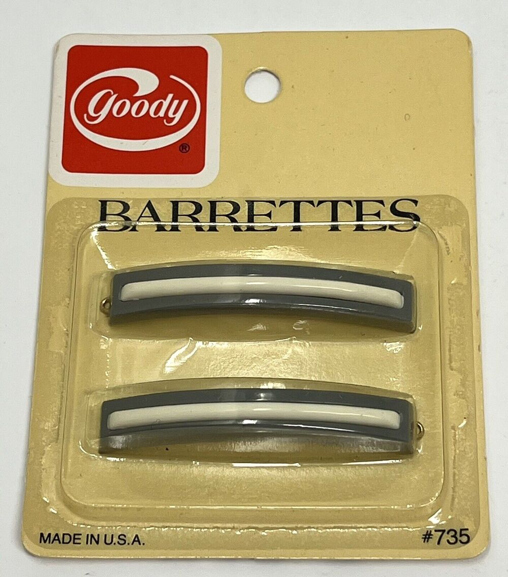 Vintage Goody Barrettes 2.5” Metal Clasp #735 Grey White 1982 NIP (2)